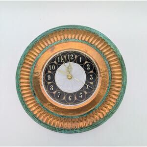 Copper Wall Clock Verdigris Handmade Kitchen Vintage